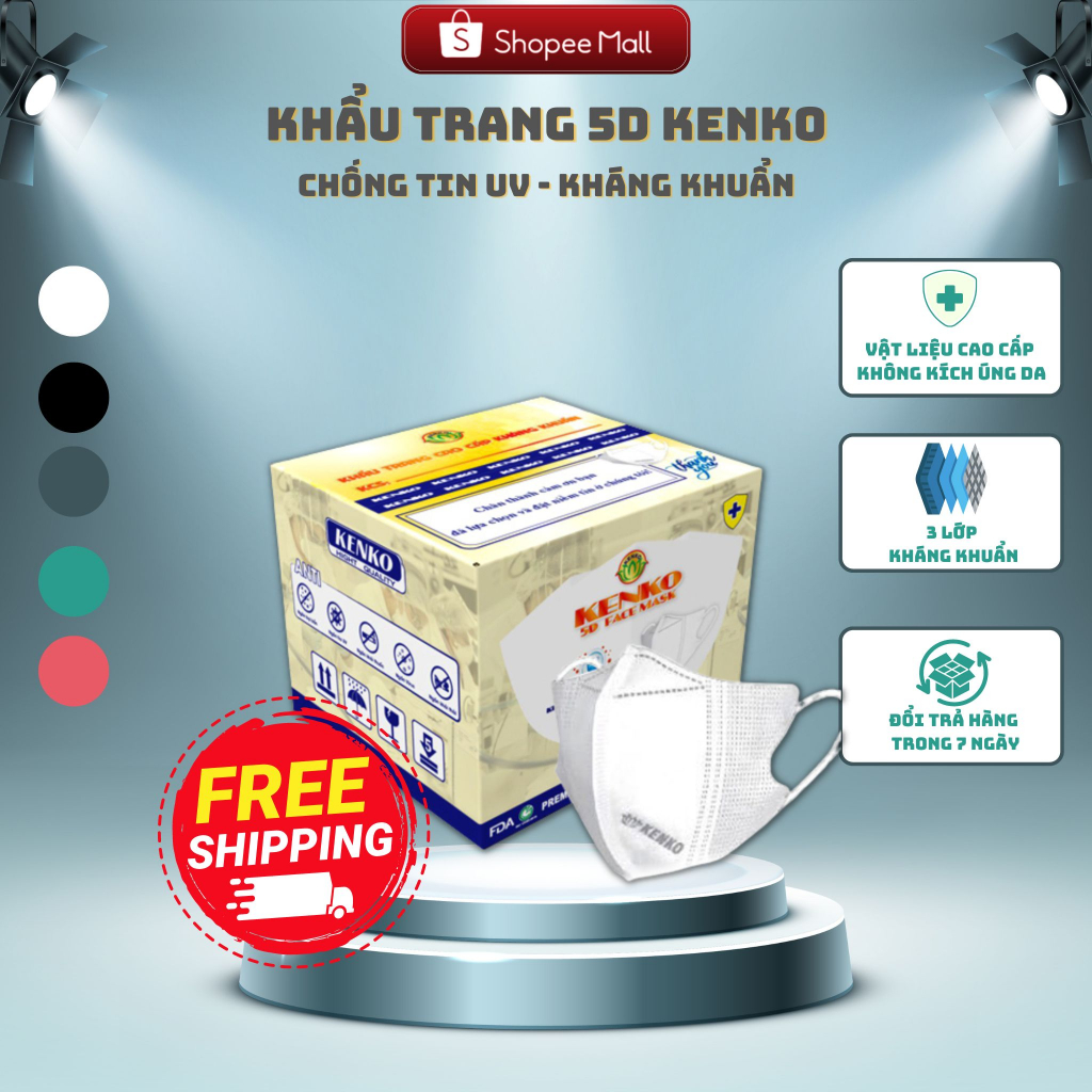 Sỉ thùng 300 cái Khẩu trang 5D KENKO kháng khuẩn, khẩu trang KENKO 5D đủ màu dành cho người lớn