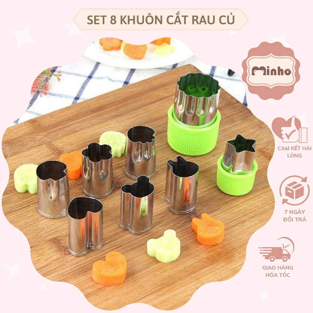 Set 8 khuôn cắt rau củ quả bằng inox đa năng, bộ khuôn tạo hình