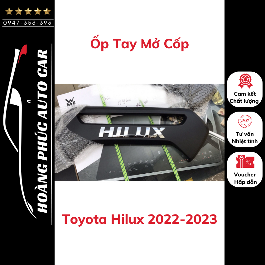 Ốp Tay Mở Cốp Xe Toyota Hilux 2022-2023 Mẫu Nhựa Đen Cao Cấp