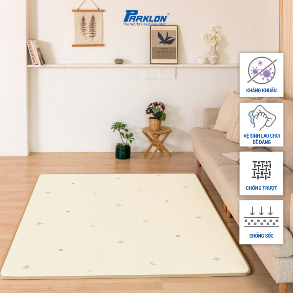 Thảm Em Bé Cao Cấp Parklon Chim Sẻ Chính Hãng Hàn Quốc (200x150x1)cm Kháng Khuẩn (PE Prime Play Mat-Leaf Bird)