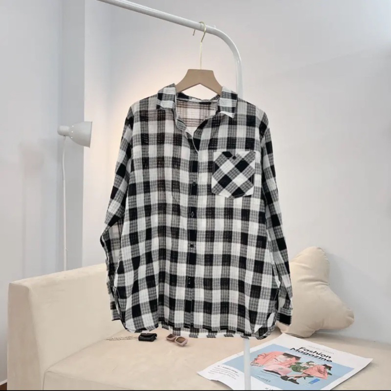 Áo Sơmi Nữ Kẻ Ô Hot Bảng Màu Tươi Xinh Xắn Form Rộng Phong Cách Hàn Quốc