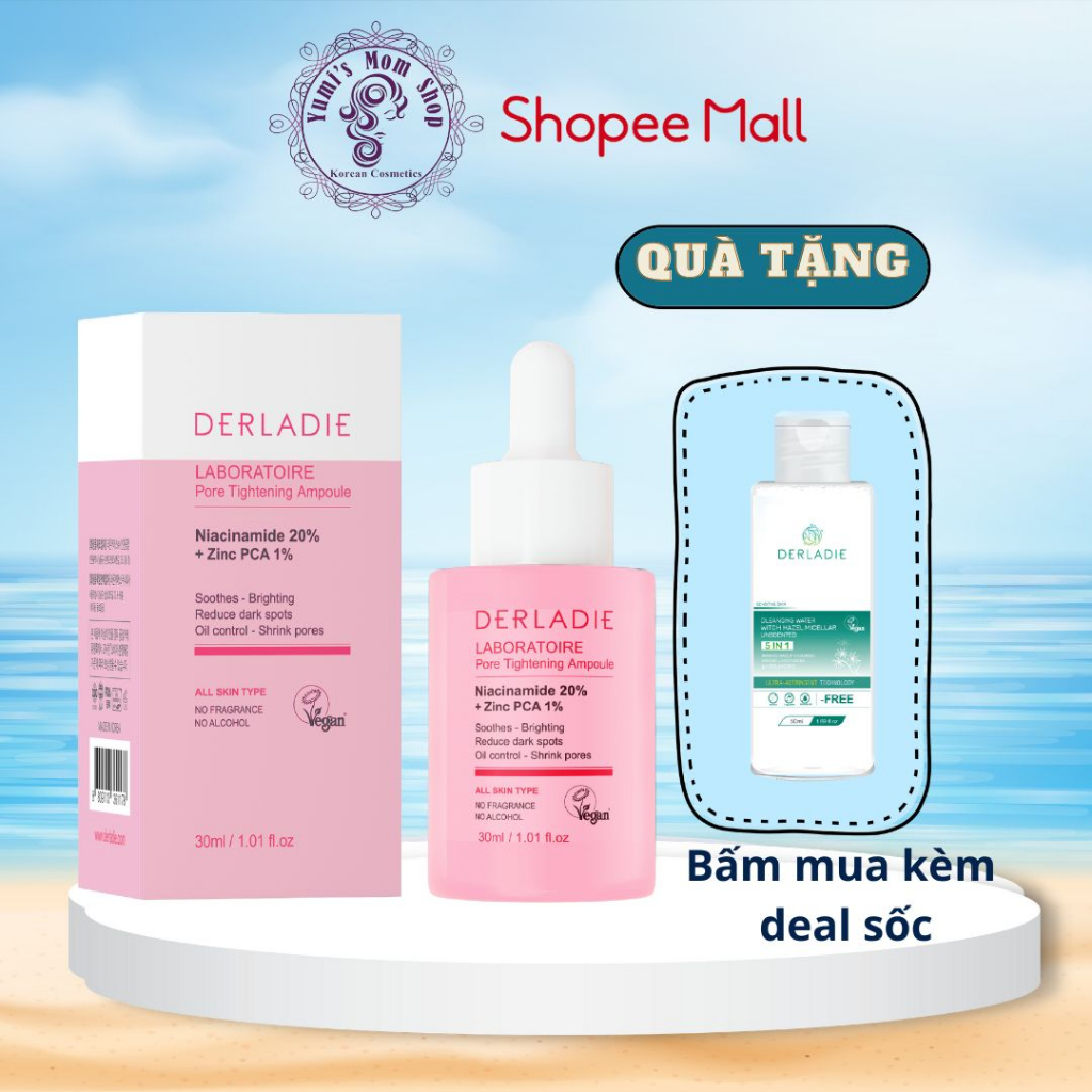 Serum Niacinamide 20% Giảm Mụn, Mờ Thâm Đỏ, Thu Nhỏ LCL Derladie Laboratoire Pore Tightening Ampoule 30ml