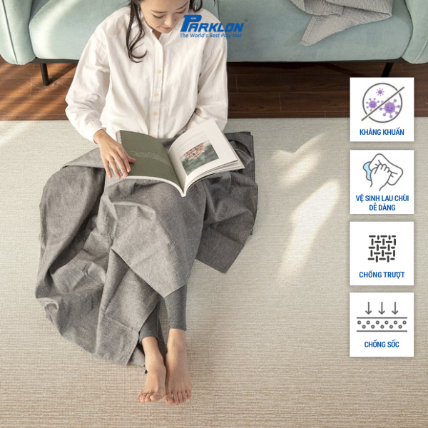 Thảm Em Bé Cao Cấp Parklon Sợi Chenille Xám Chính Hãng Hàn Quốc (210x140x0.55)cm (Dust Cushion Mat-Chenille Gray)