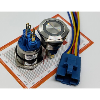 Nút nhấn nhả 22mm 24v inox 304 led xanh dương 6 chân