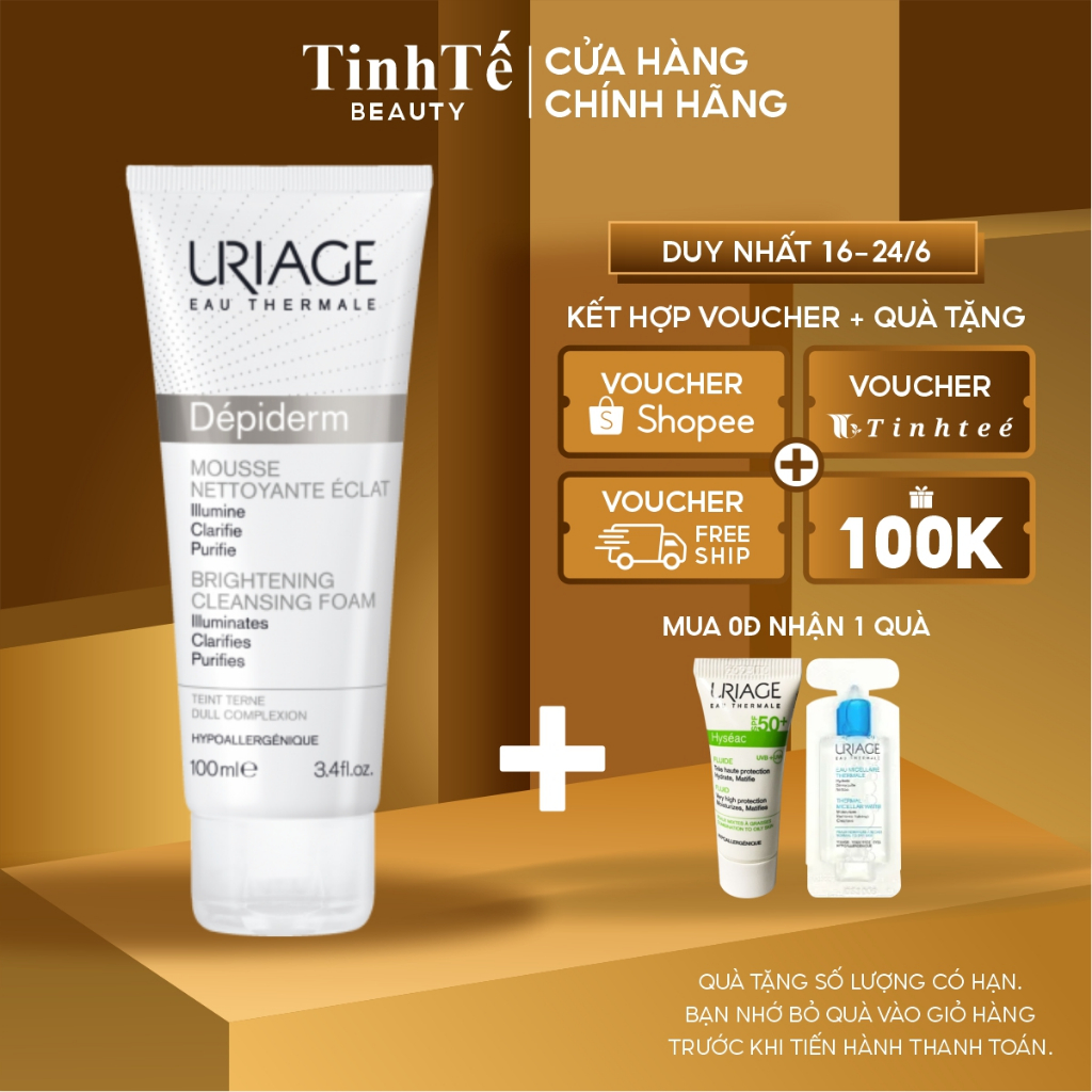 Sữa rửa mặt dạng bọt làm sáng da URIAGE DÉPIDERM MOUSSE NETTOYANTE ÉCLAT 100ml