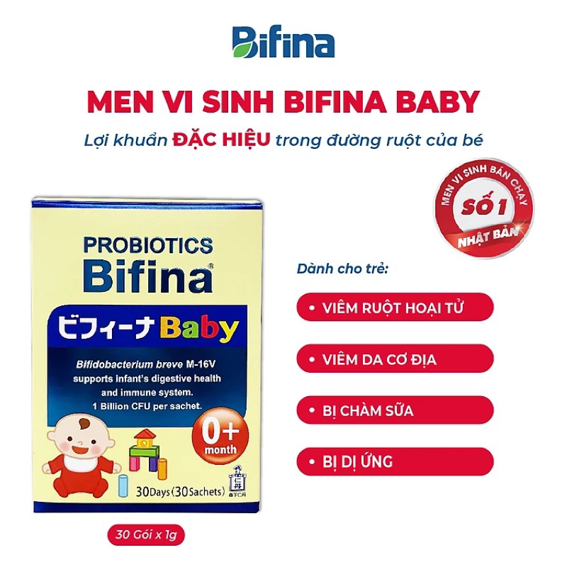 Hỗ trợ bé ăn ngon, tăng đề kháng - Men vi sinh cho bé Bifina Baby Nhật Bản- Hộp 30 gói
