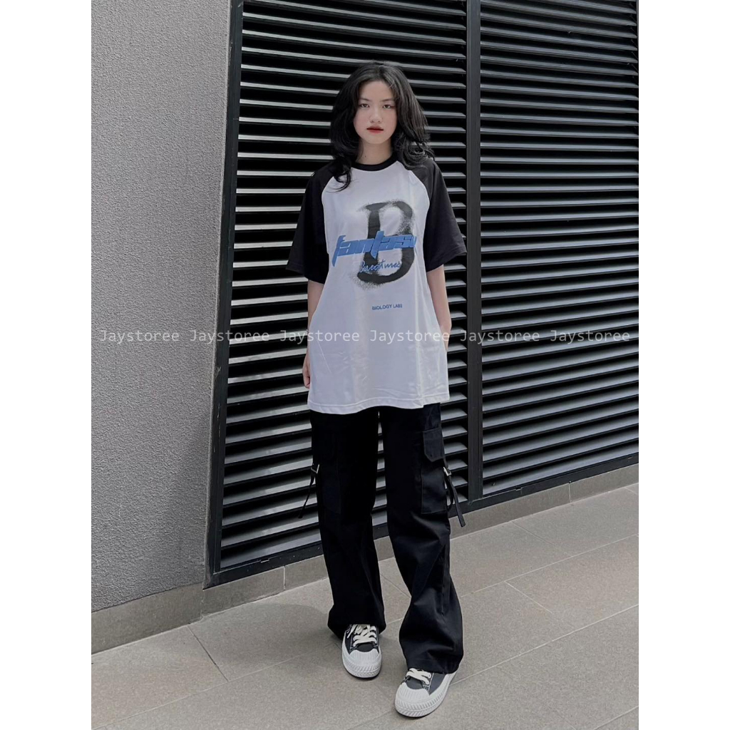 Áo Thun nam nữ cổ tròn FANTASY Tay Lỡ form rộng màu ĐEN/TRẮNG  Áo phông raglan form unisex Jaystoree2