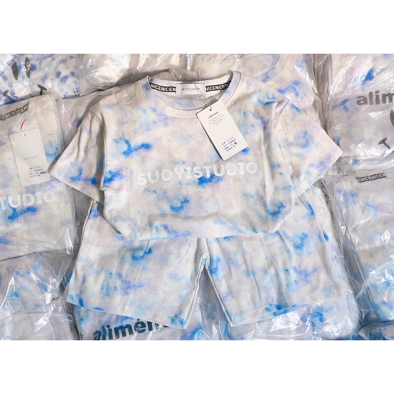 Bộ thun cotton QC xanh loang bé trai, bé gái Sale 69k