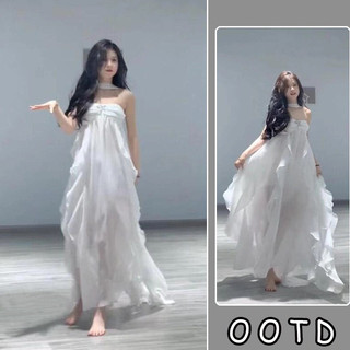 V023 Đầm dáng suông nhẹ nhàng  thiết kế ngực may nhún đính hạt lấp lánh đầm tua rua quyến rũ