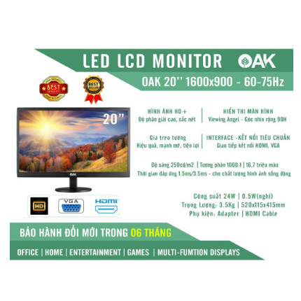 Màn hình máy tính  OAK 20"|19" - Bảo hành chính hãng 12 tháng