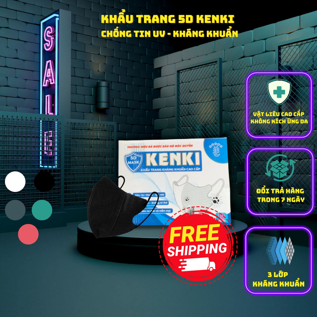 Combo 200 chiếc Khẩu Trang 5D KENKI chính hãng ôm mặt 3 lớp kháng khuẩn theo tiêu chuẩn Hàn Quốc