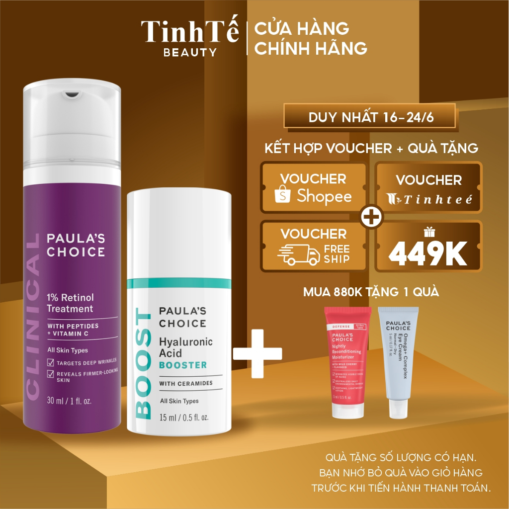 Bộ đôi chống lão hóa toàn diện Paula's Choice gồm Retinol 1% 30ml + Hyaluronic Acid Booster 15ml