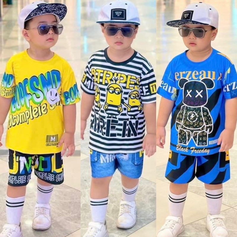 (6-55kg)Bộ thun lạnh in hình 3D cho bé trai bé gái