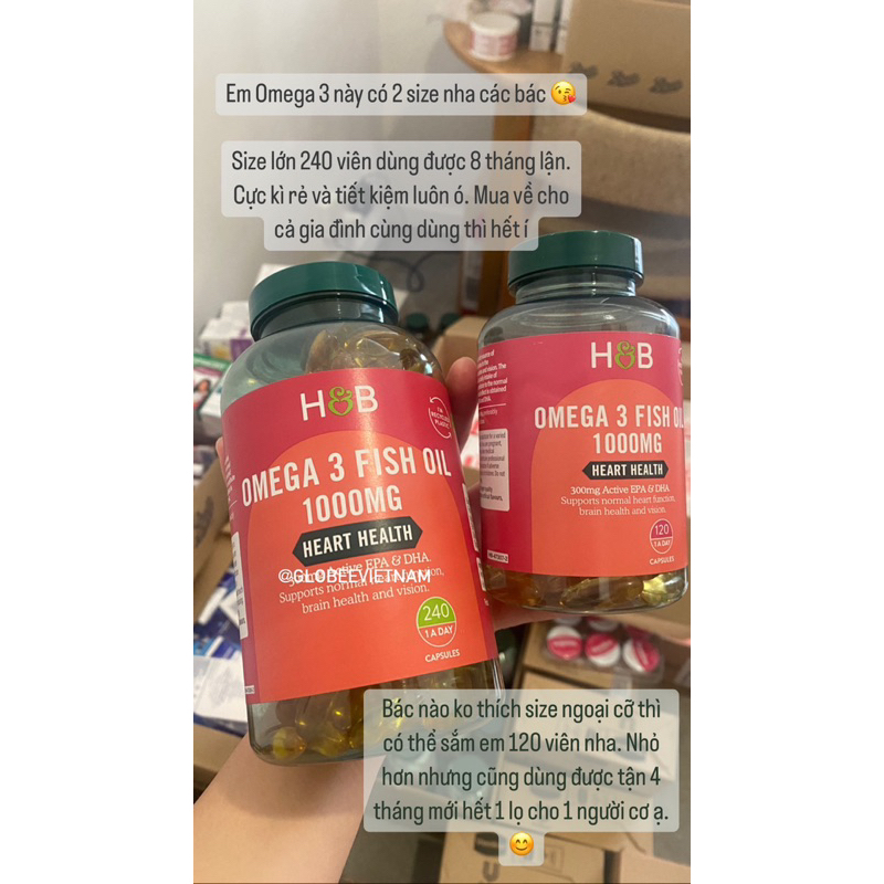 Viên dầu cá SÁNG MẮT bổ sung Omega 3 Holland & Barrett Omega 3 Fish Oil 1000mg