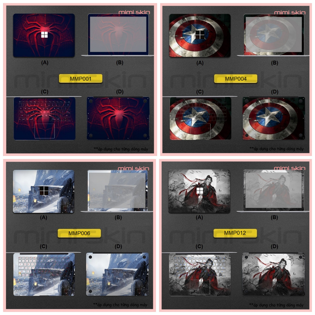 Skin Laptop Marvel -Decal Cắt Sẵn Theo Từng Đời Máy Cho dell/asus/hp/acer/macbook/lenovo/msi