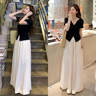 Set áo thun zip xẻ tà mix quần đũi ống rộng snupi