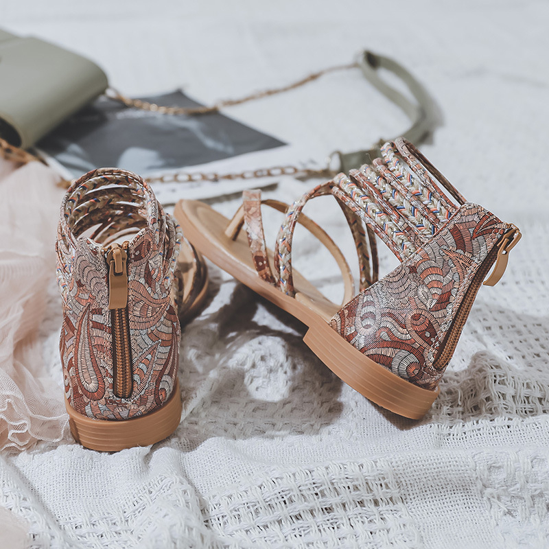 Giày Sandal BOHO chiến binh nữ JOLII.SG phối THỔ CẨM 2 PHÂN phong cách TRANG TRỌNG - DỰ TIỆC