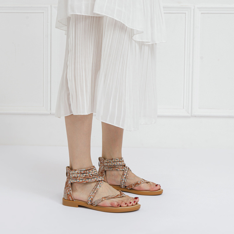 Giày Sandal BOHO chiến binh nữ JOLII.SG phối THỔ CẨM 2 PHÂN phong cách TRANG TRỌNG - DỰ TIỆC