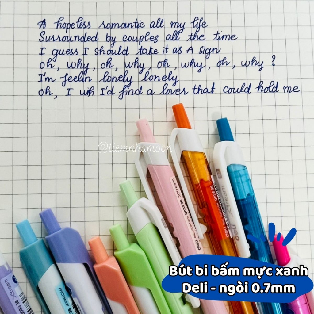 Bút bi bấm văn phòng mực xanh ngòi 0.7mm Deli hộp 50 chiếc giá rẻ viết nét đều trơn tru phù hợp cho học sinh - EQ03336