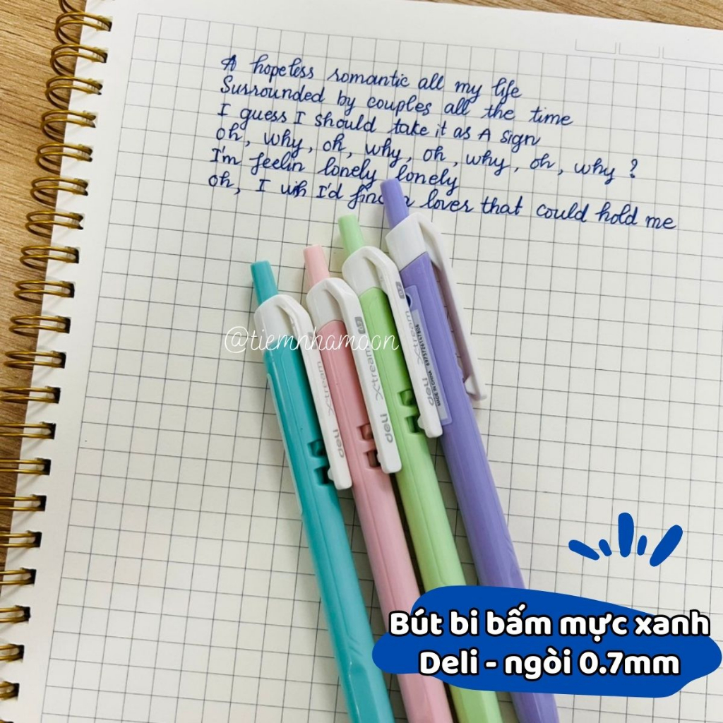 Bút bi bấm văn phòng mực xanh ngòi 0.7mm Deli hộp 50 chiếc giá rẻ viết nét đều trơn tru phù hợp cho học sinh - EQ03336