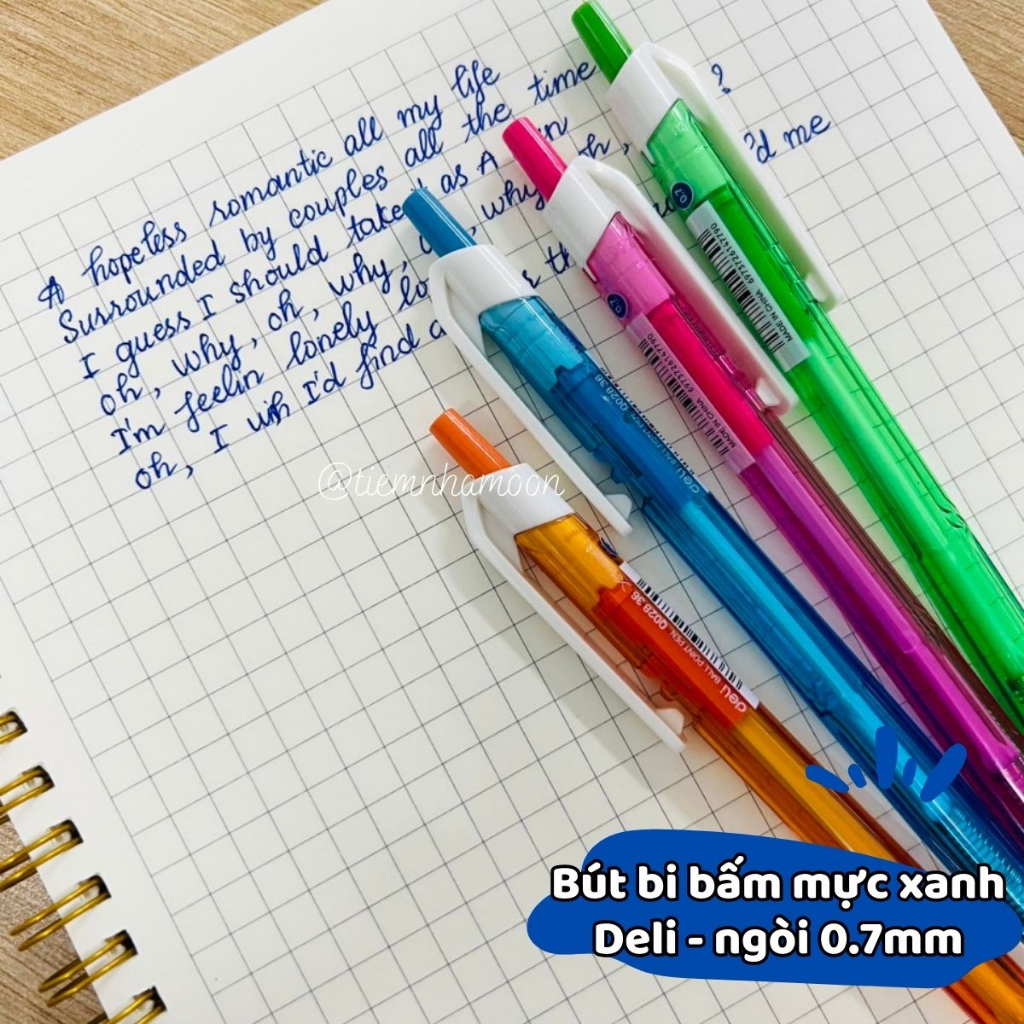 Bút bi bấm văn phòng mực xanh ngòi 0.7mm Deli hộp 50 chiếc giá rẻ viết nét đều trơn tru phù hợp cho học sinh - EQ03336
