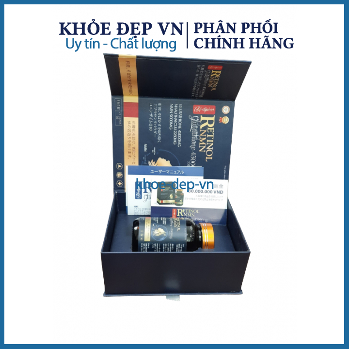 RETINOL NMN Glutathione 45000mg đẹp da, chống lão hoá, giảm nám tàn nhang, giúp tăng độ ẩm cho da Hộp 30 viên