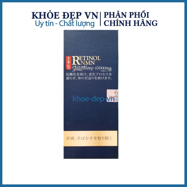 RETINOL NMN Glutathione 45000mg đẹp da, chống lão hoá, giảm nám tàn nhang, giúp tăng độ ẩm cho da Hộp 30 viên