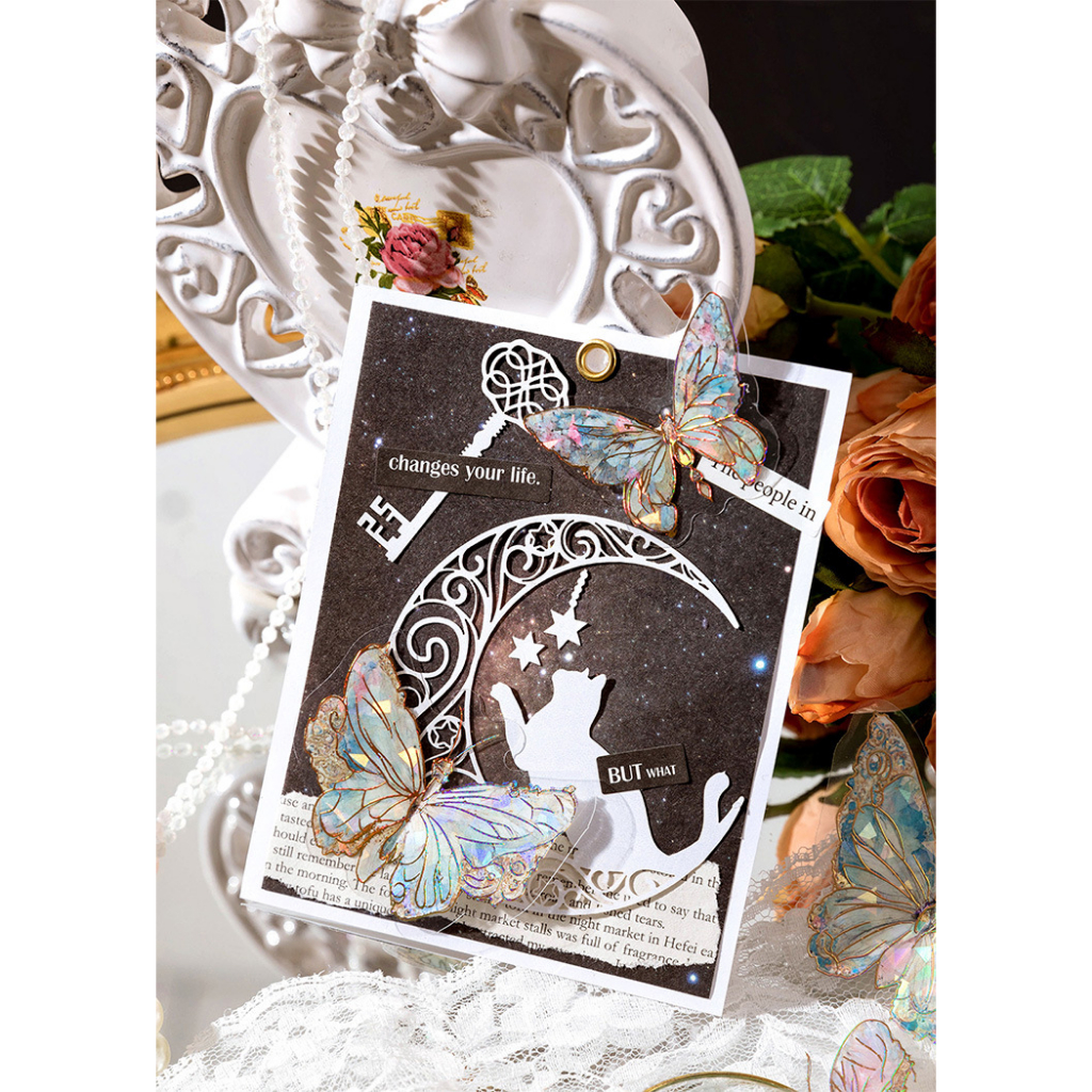 Set 20 Miếng Nhãn dán hình bướm ánh xà cừ không thấm nước dùng dán điện thoại, bìa tập sách, vật dụng trang trí san