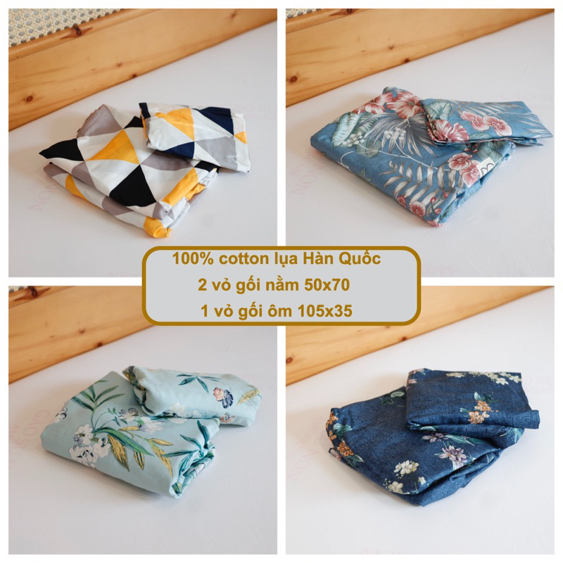 SALE / 2 VỎ GỐI NẰM VÀ 1 VỎ GỐI ÔM/ CHẤT LIỆU 100% COTTON LỤA HÀN QUỐC
