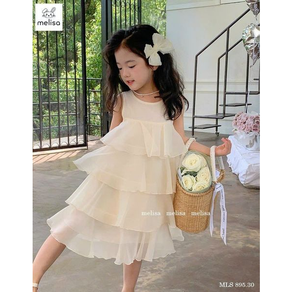 Đầm tầng tơ màu be Bé Gái xuất Hàn
