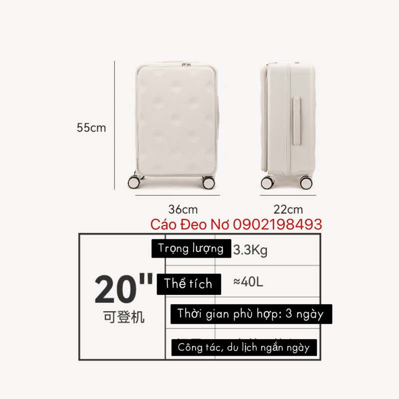 Vali Xách Tay 7 In 1 Cao Cấp 1 Ngăn Sâu BROMEN Mẫu Mới Nhất - Cáo Đeo Nơ