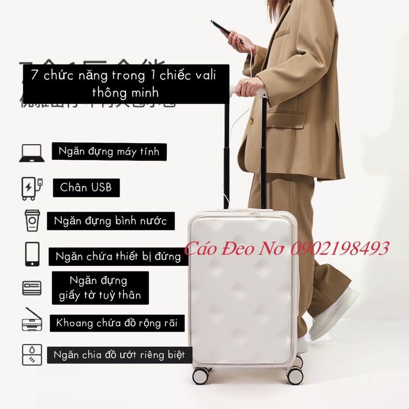 Vali Xách Tay 7 In 1 Cao Cấp 1 Ngăn Sâu BROMEN Mẫu Mới Nhất - Cáo Đeo Nơ