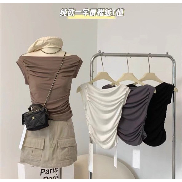 Áo thun tăm hàn xếp li eo, ống tay bo tròn myra 215