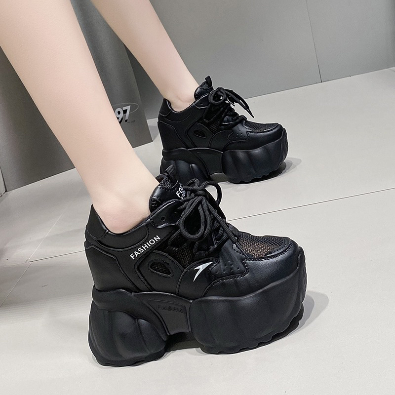 Giày thể thao thời trang phối lưới thông thoáng đế 10cm