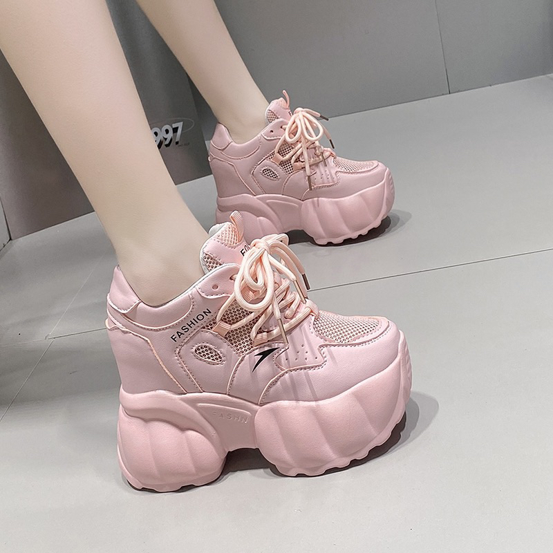 Giày thể thao thời trang phối lưới thông thoáng đế 10cm