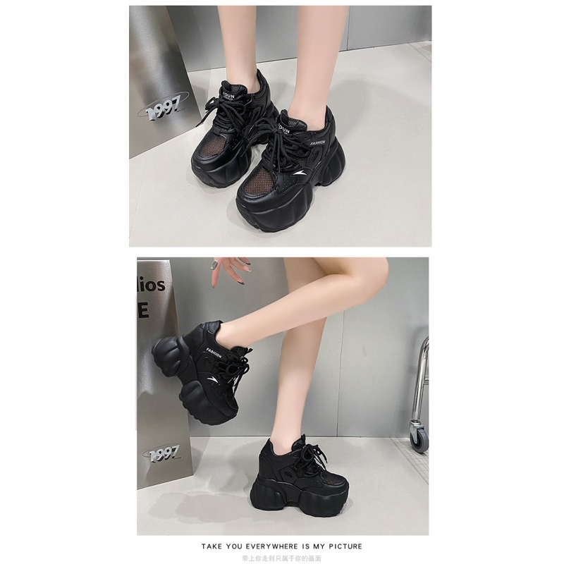 Giày thể thao thời trang phối lưới thông thoáng đế 10cm
