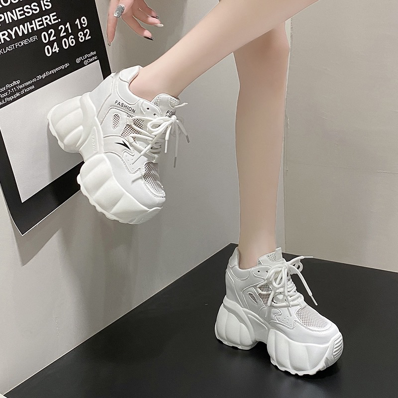 Giày thể thao thời trang phối lưới thông thoáng đế 10cm