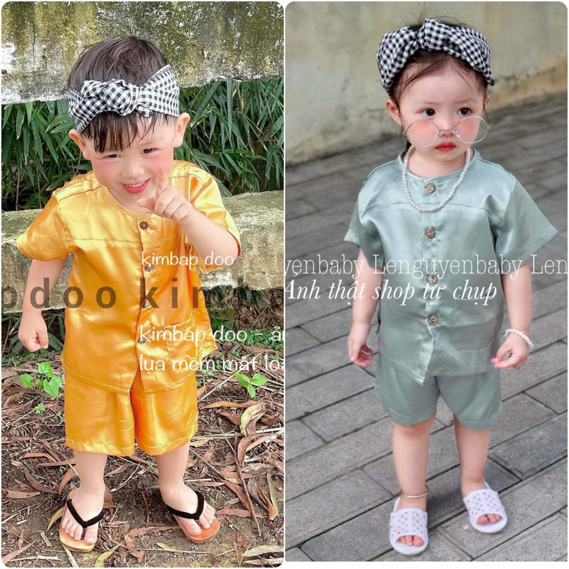 Bộ quần áo trẻ em (7-18kg) Quần áo bà ba cộc trẻ em Đồ ngày hè cho bé, chất lụa mềm mại thoáng mát