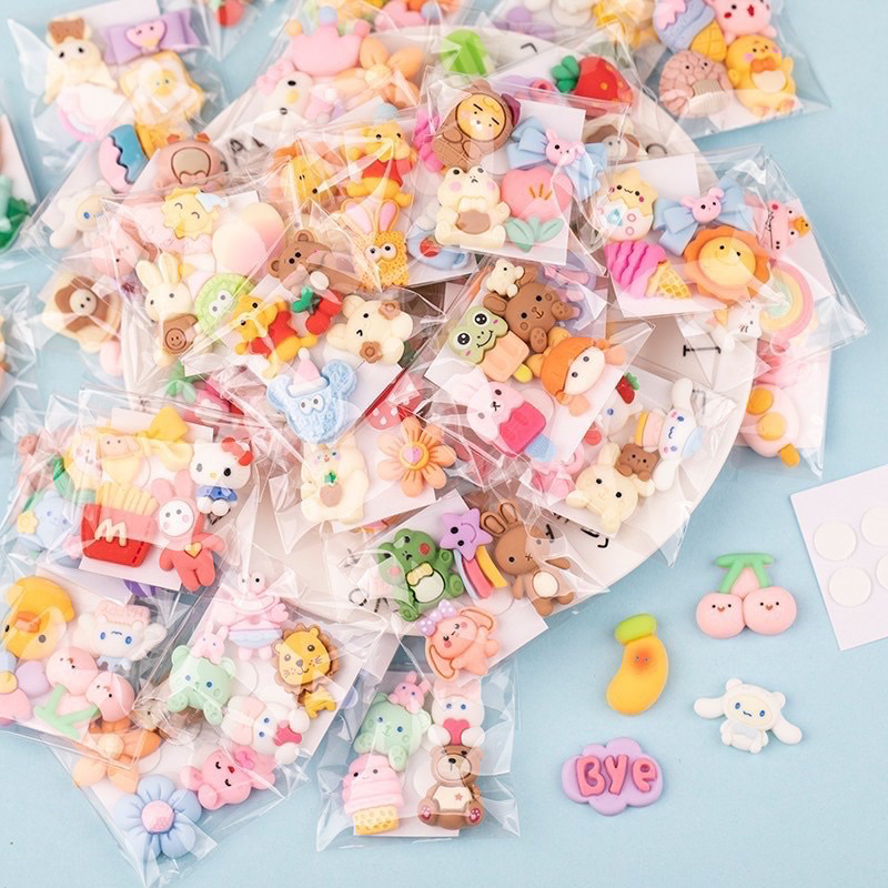 Set sticker 3D, charm 3D  kèm keo silicon trang trí sổ tay điện thoại, bình nước, dễ thương cute, sticker dán