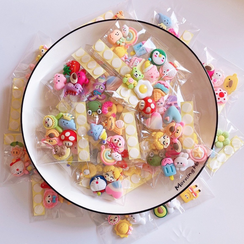 Set sticker 3D, charm 3D  kèm keo silicon trang trí sổ tay điện thoại, bình nước, dễ thương cute, sticker dán