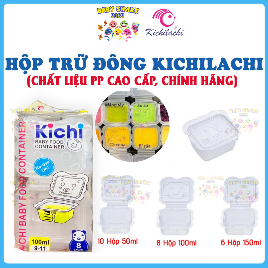 Set 8 Khay trữ đông KICHILACHI Chính Hãng Nhật Bản cho bé ăn dặm 100ml