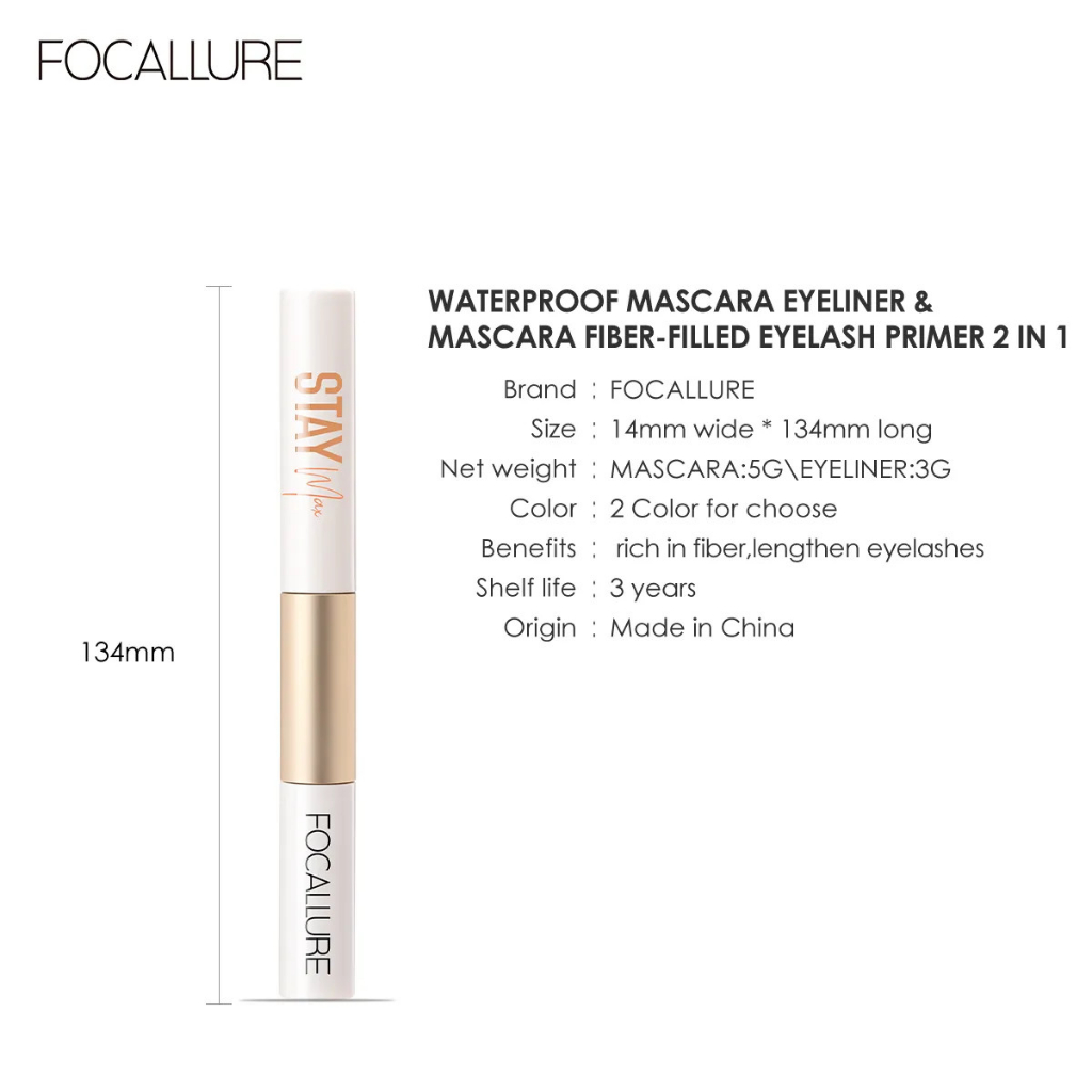 Mascara kiêm bút kẻ mắt/ dung dịch lót mi FOCALLURE 2 trong 1 chống thấm nước lâu trôi dành cho trang điểm 28g - FA160