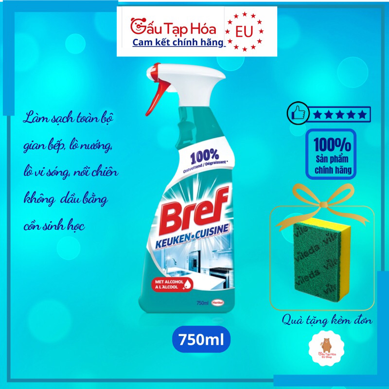 Chai xịt tẩy rửa nhà bếp đa năng Bref Kauken Cuisine 750ml