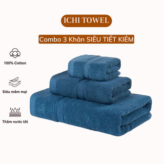 Bộ 3 khăn tắm gội mặt cao cấp kháng khuẩn 100% cotton, khăn tắm dày dặn mềm mịn siêu thấm không phai màu an toàn cho da