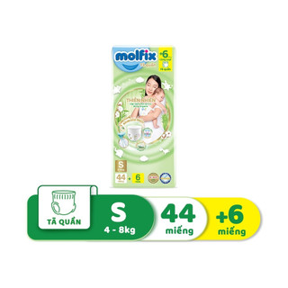 Tã quần Molfix thiên nhiên an toàn bông tự nhiên- Jumbo S (4kg - 8kg) - Gói 44+6 miếng