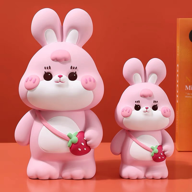 Tượng tô màu THỎ DÂU thạch cao size lớn 18-24cm