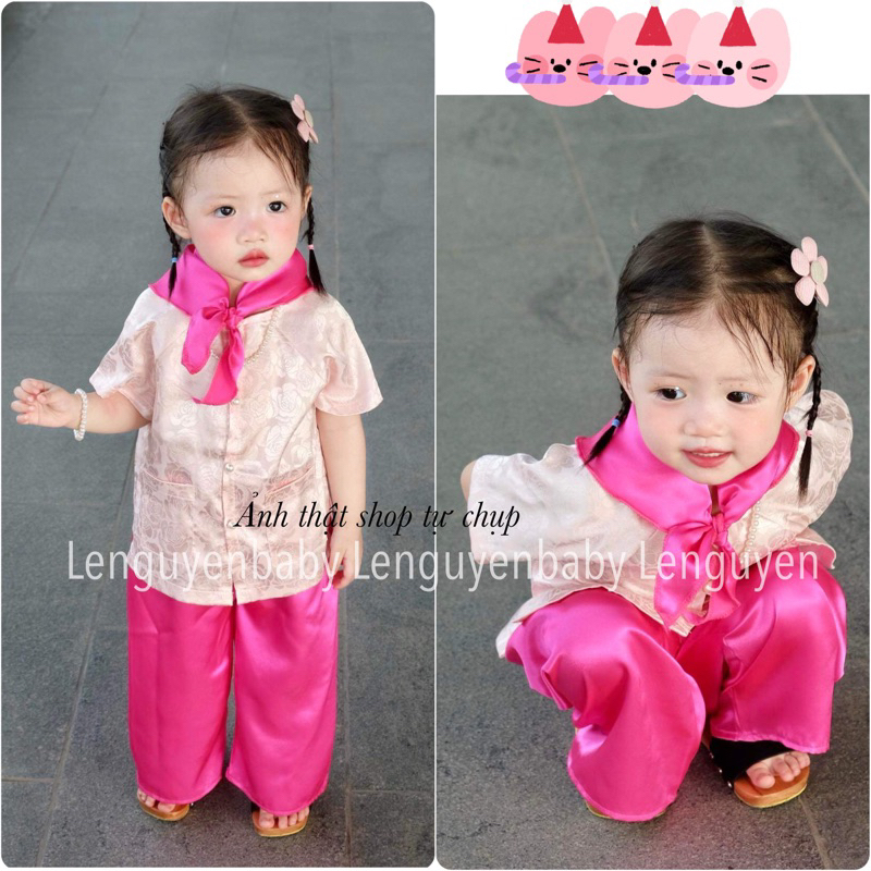 Sét đồ bà ba cho bé gái - Sét 3 chi tiết Áo + Quần + Tuban - Chật vải mềm mại cho bé - Mặc đi chơi, đi tiệc