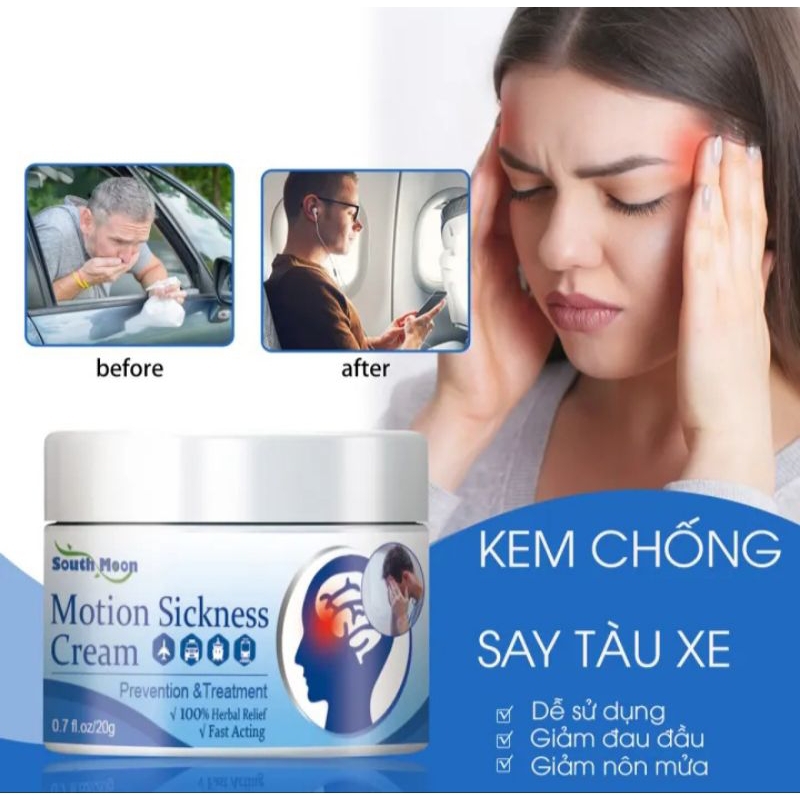 Kem chống say tàu xe thảo dược South Moon hộp 20g hiệu quả ngăn ngừa tình trạng nôn mửa, chóng mặt.