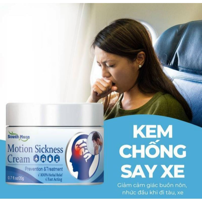 Kem chống say tàu xe thảo dược South Moon hộp 20g hiệu quả ngăn ngừa tình trạng nôn mửa, chóng mặt.