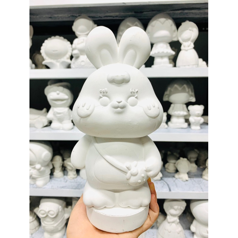 Tượng tô màu THỎ DÂU thạch cao size lớn 18-24cm